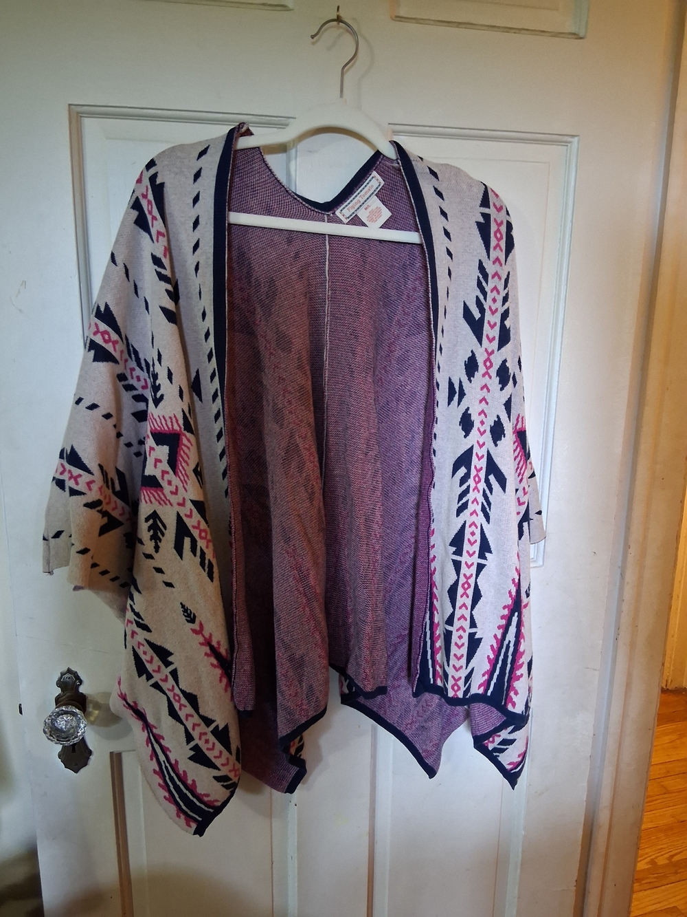 Flying Tomato Aztec Open-Front Poncho Cardigan Sweater Size M/L